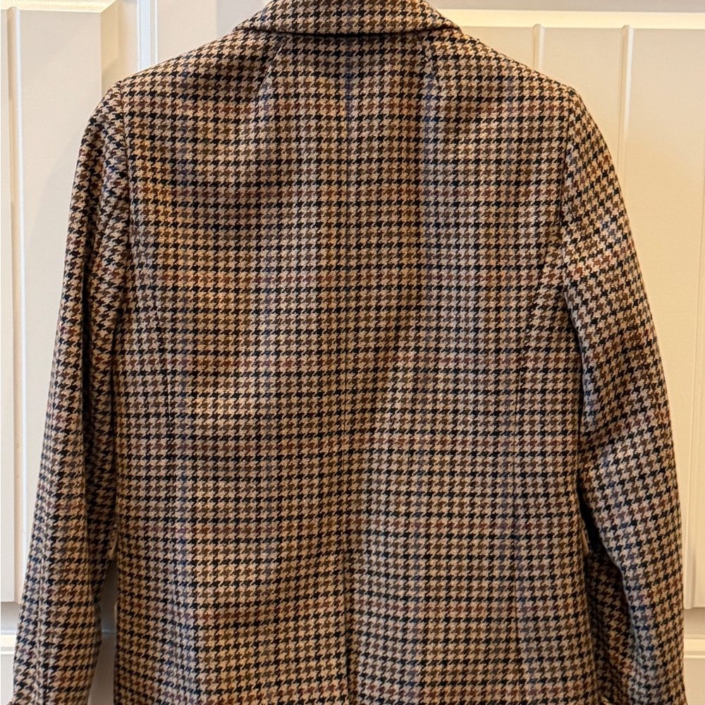 EUC J.Crew Houndstooth Blazer Sz 6 camel brown navy gold crest buttons - Picture 3 of 3